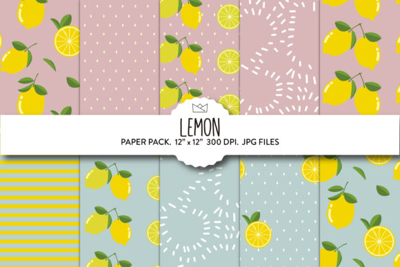 Citrus Digital Paper Lemon Patterns