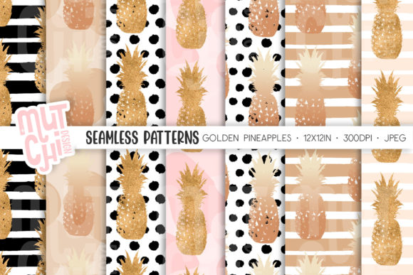 Golden Pineapples Seamless Patterns