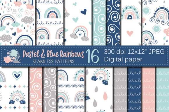 Pastel Rainbows Digital Paper Patterns