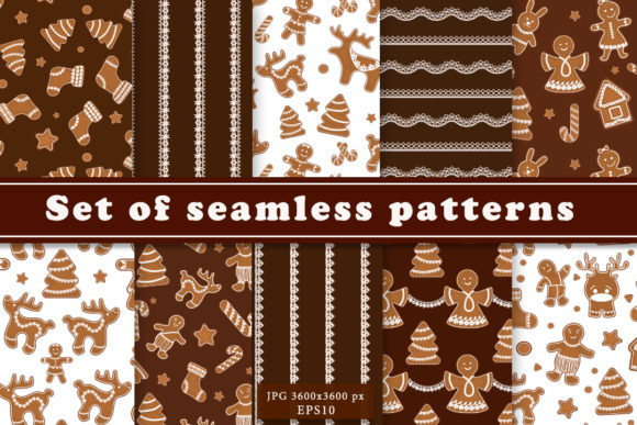 Set of Patterns with Gingerbread Figures