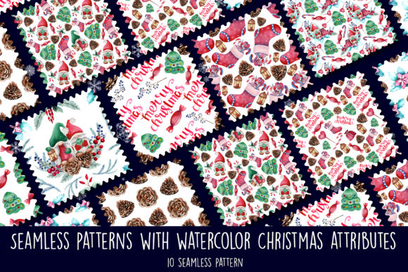 Watercolor Christmas Seamless Patterns