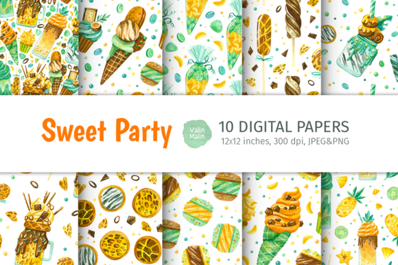 Watercolor Seamless Patterns with Sweets